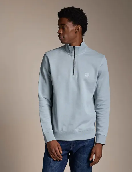 Boss Zetrust Logo Patch Zip Neck Sweatshirt Dark Grey