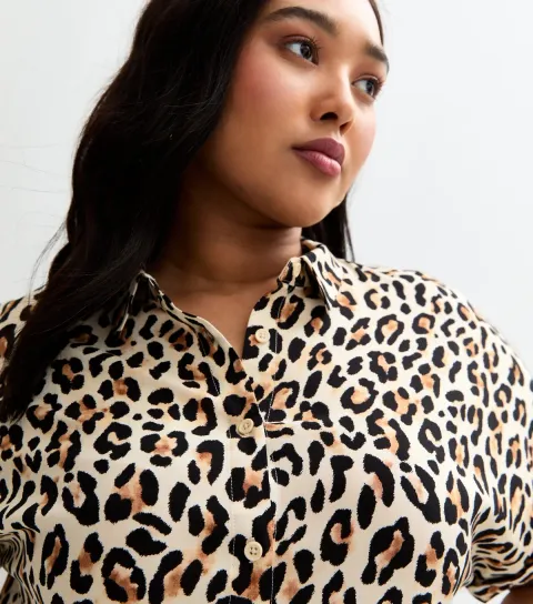 Women's Plus Size Brown Leopard Print Short Sleeve Shirt Curves