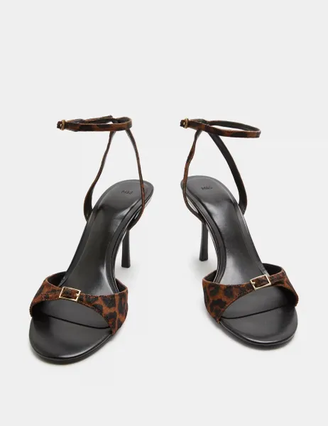 Marks & Spencer Leather Leopard Print Stiletto Heel Sandals Brown Mix