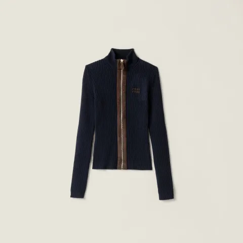 Cashmere and leather zipper cardigan