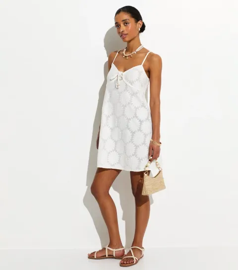 Women's White Floral Lace Beach Mini Dress
