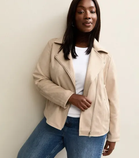 Women's Plus Size Stone Faux Suede Biker Jacket Curves