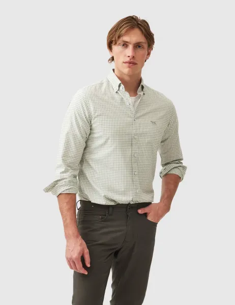 Rodd & Gunn Oxford Baysure Pure Cotton Gingham Shirt Green Mix
