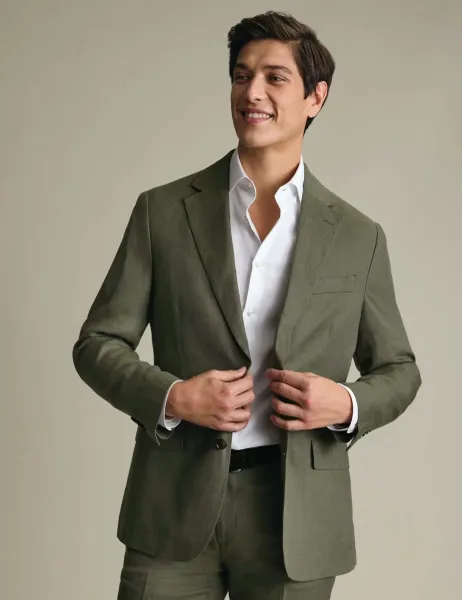 Slim Fit Pure Linen Suit Jacket Olive