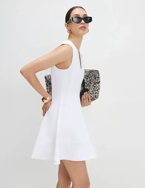 River Island Cotton Rich V-Neck Mini Fit & Flare Dress White