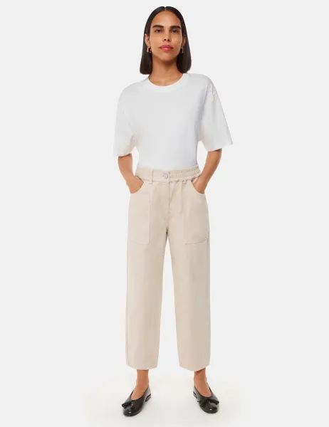 Whistles Tessa Cotton Rich Straight Leg Trousers Neutral
