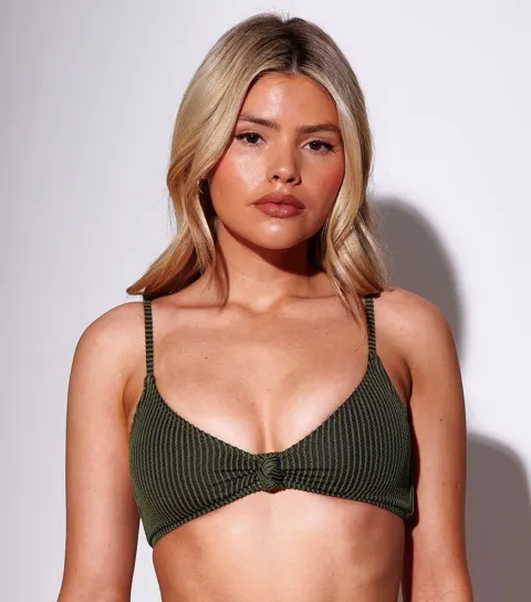 Women's Khaki Knot Front Bikini Top