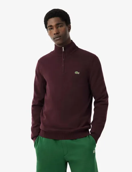 Lacoste Pure Cotton Half Zip Sweatshirt Dark Red