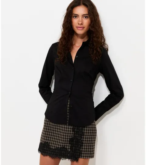 Women's Black Check Lace Trim Wrap Skort