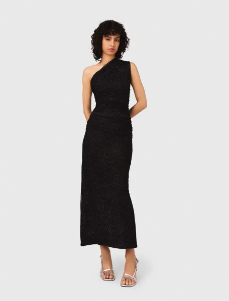 Asymmetric rhinestone knit dress