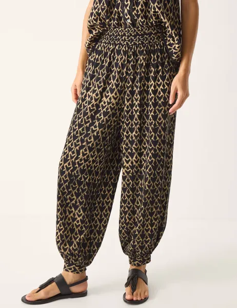 Monsoon Print Cuffed Beach Trousers Black