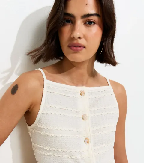 Women's Off White Textured Button Front Waistcoat