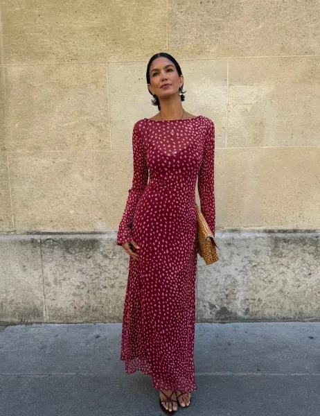 Never Fully Dressed Deer Print Tilly Maxi Dress Burgundy Mix