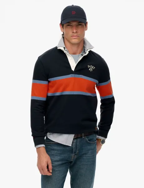 Superdry & Co Pure Cotton Striped Rugby Top Navy