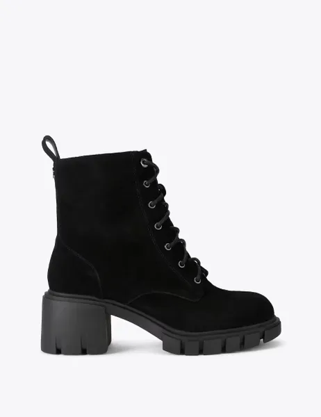 Carvela Suede Lace Up Block Heel Ankle Boots Black
