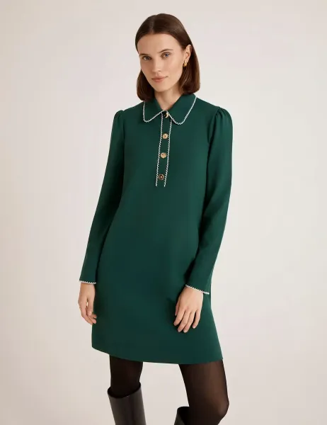 Finery London Ponte Jersey Collared Mini Shirt Dress Green