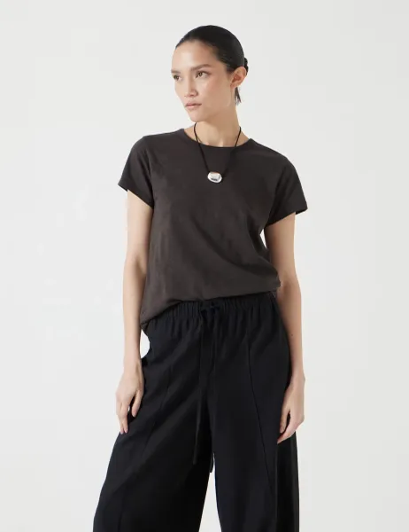 HUSH Pure Cotton Crew Neck T-Shirt Dark Brown