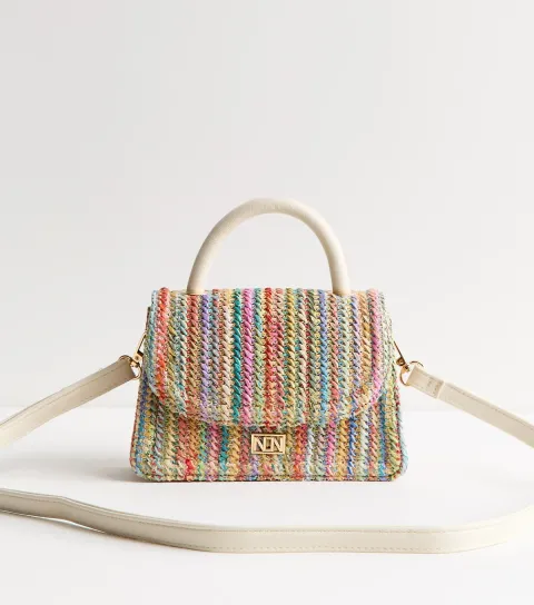 Multicolour Striped Woven Top Handle Bag