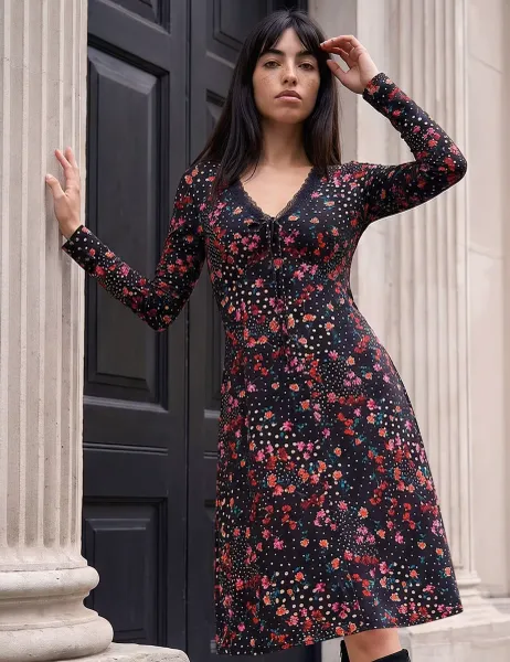 Roman Petite Floral Lace Bodycon Dress Black Mix