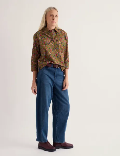 Seasalt Cornwall Pure Cotton Foral Collared Shirt Green Mix