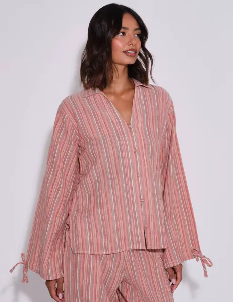 South Beach Cotton Rich Striped Wide Sleeve Beach Shirt