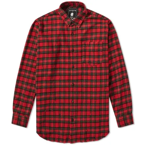Damaged Skull Check Flannel Shirt
