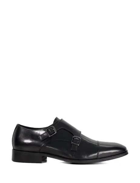 Dune London Wide Fit Leather Double Monk Strap Shoes Black