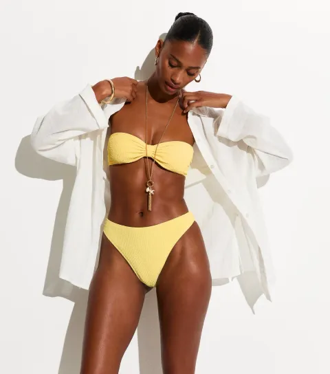 Women's Light Yellow Crinkle Bandeau Bikini Top
