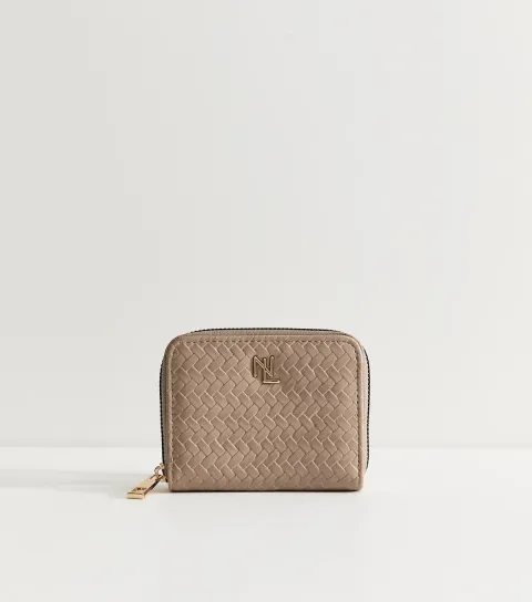Mink Faux Leather Woven Logo Plaque Purse