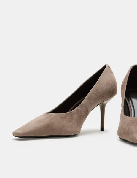 Marks & Spencer Suede Stiletto Heel Chisel Toe Court Shoes Dark Grey