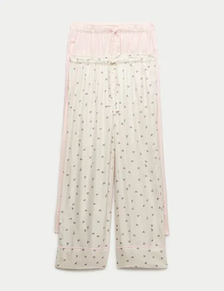 Marks & Spencer 2 Pack Twill Wide Leg Pyjama Bottoms Pink Mix