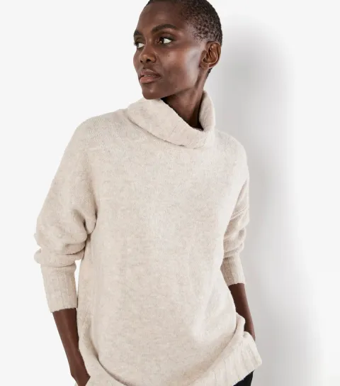 Women's Cream Oversized Roll Neck Jumper