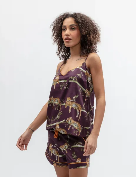 Cyberjammies Cotton Modal Leopard Print Cami Top Plum