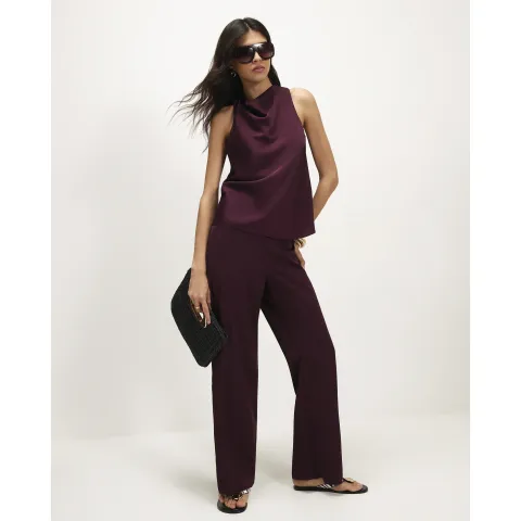 River Island Burgundy Satin Wide Leg Trousers