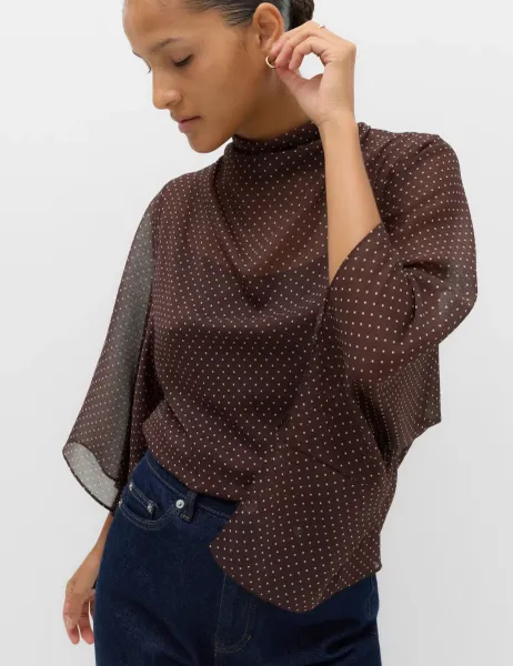 Marks & Spencer Polka Dot Cowl Neck Draped Cape Blouse Chocolate Mix