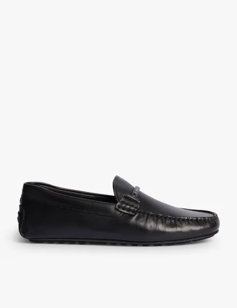 Boss Leather Slip On Moccasins Black