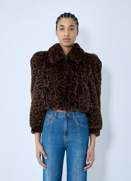 Faux-Fur Cropped Bomber Jacket