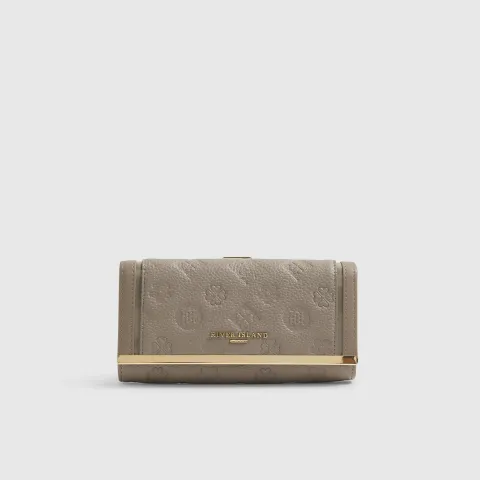 River Island Embossed Monogram Clip Top Purse