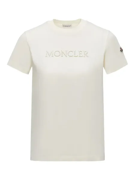 women Embroidered Tonal Logo Cotton T-Shirt Ivory