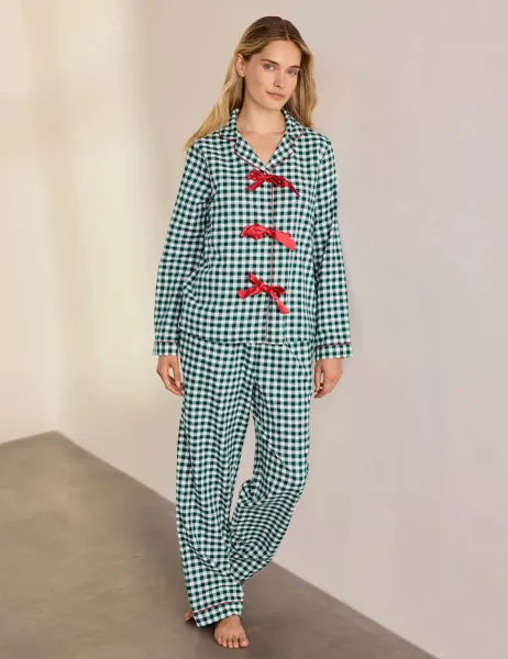 Chelsea Peers Pure Cotton Long Pyjama Set Green Mix