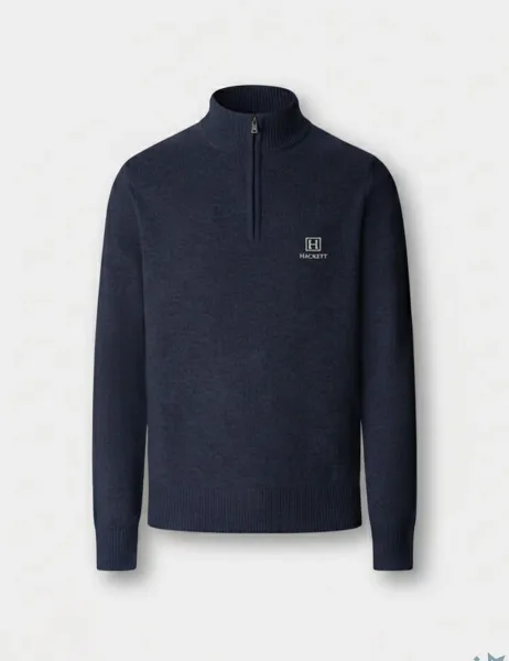 Hackett Pure Cotton Half Zip Jumper Navy