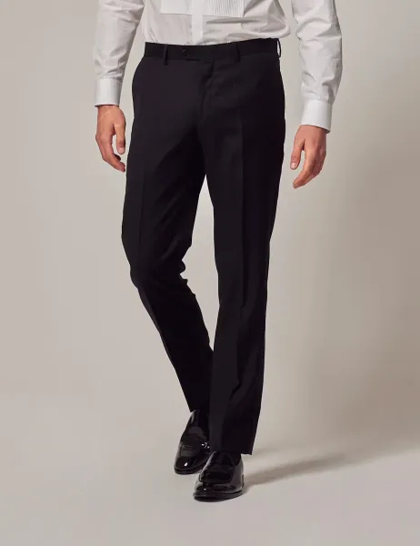 Hawes & Curtis Slim Fit Pure Wool Tuxedo Trousers Black