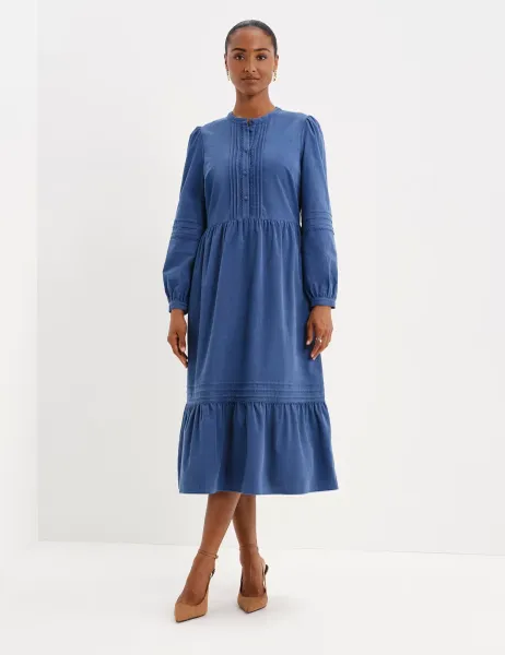 Finery London Cord Textured Midi Tiered Dress