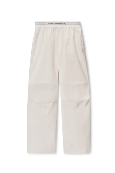 Mid-Rise Pleated Wide-Leg Pant with Logo Elastic Waist