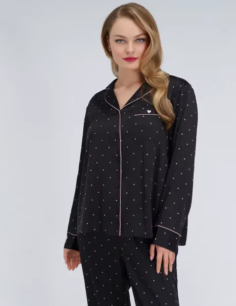 Boux Avenue Satin Heart Pyjama Set Black Mix