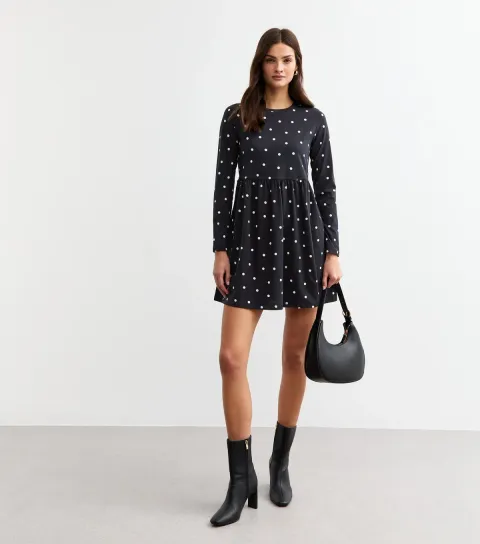 New Look Women's Black Spotted Mini Smock Dress