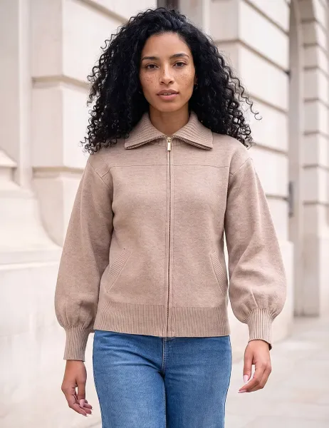 Roman Knitted Bomber Jacket Beige Mix