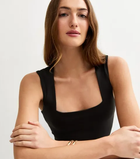 Women's Tall Black Square Neck Neck Sleeveless Bodysuit