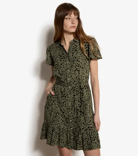 Women's Khaki Patterned Mini Dress