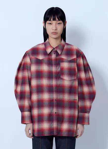 Cotton Flannel Check Pleated Sleeve Shirt